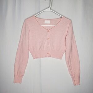 ANNE Pink Textured Crop Cardigan Womens XS Button Up Long Sleeve